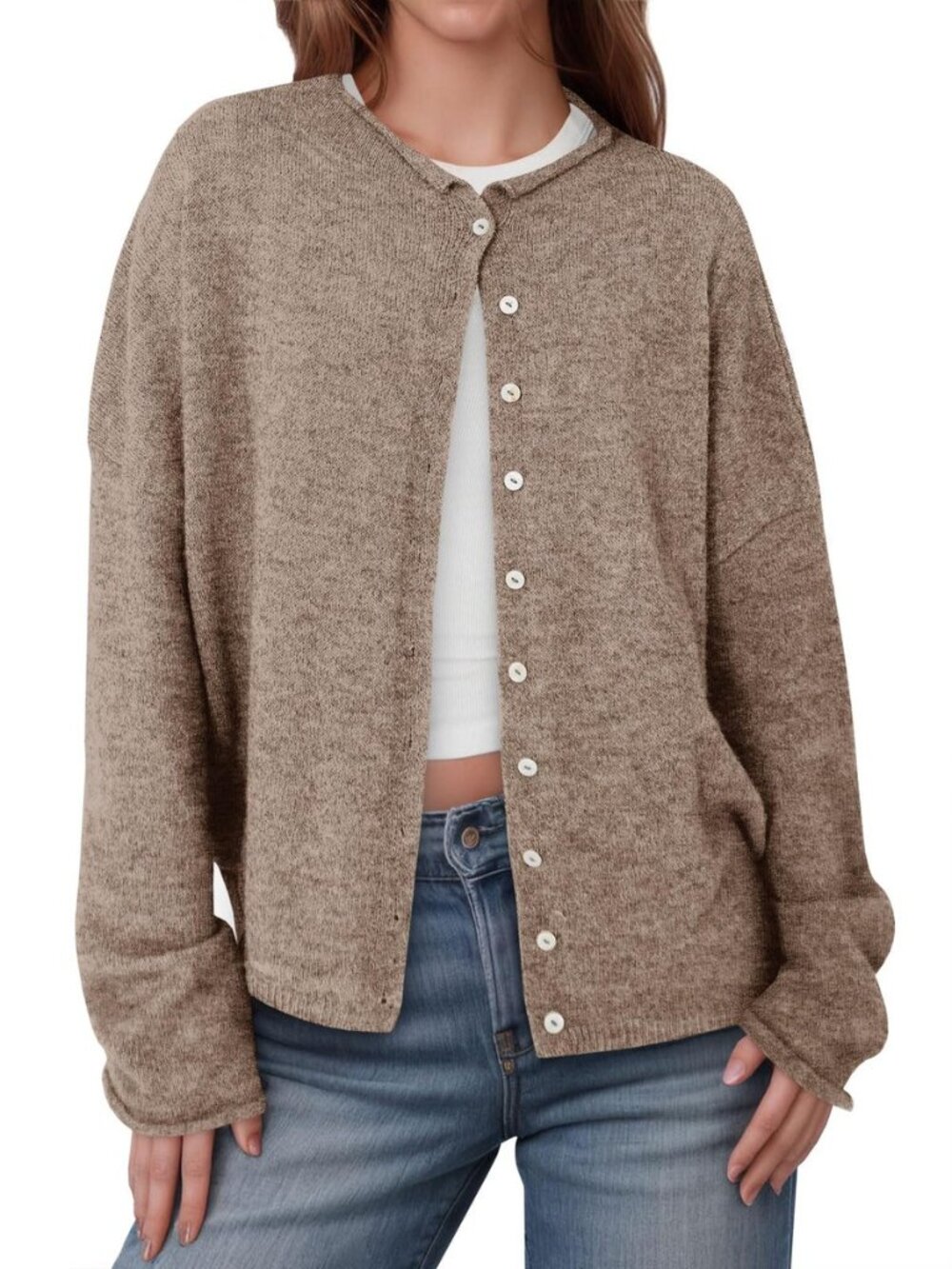 Womens Button Up Long Sleeve Lightweight Knit Cardigan